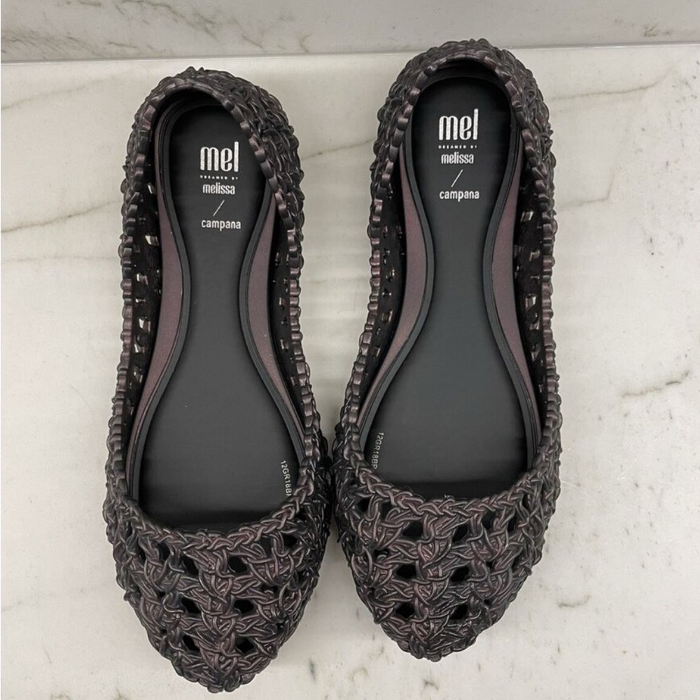 Mini Melissa Mel Campana Crochet Kid Ballerina Black Flats Little Girls Size 2